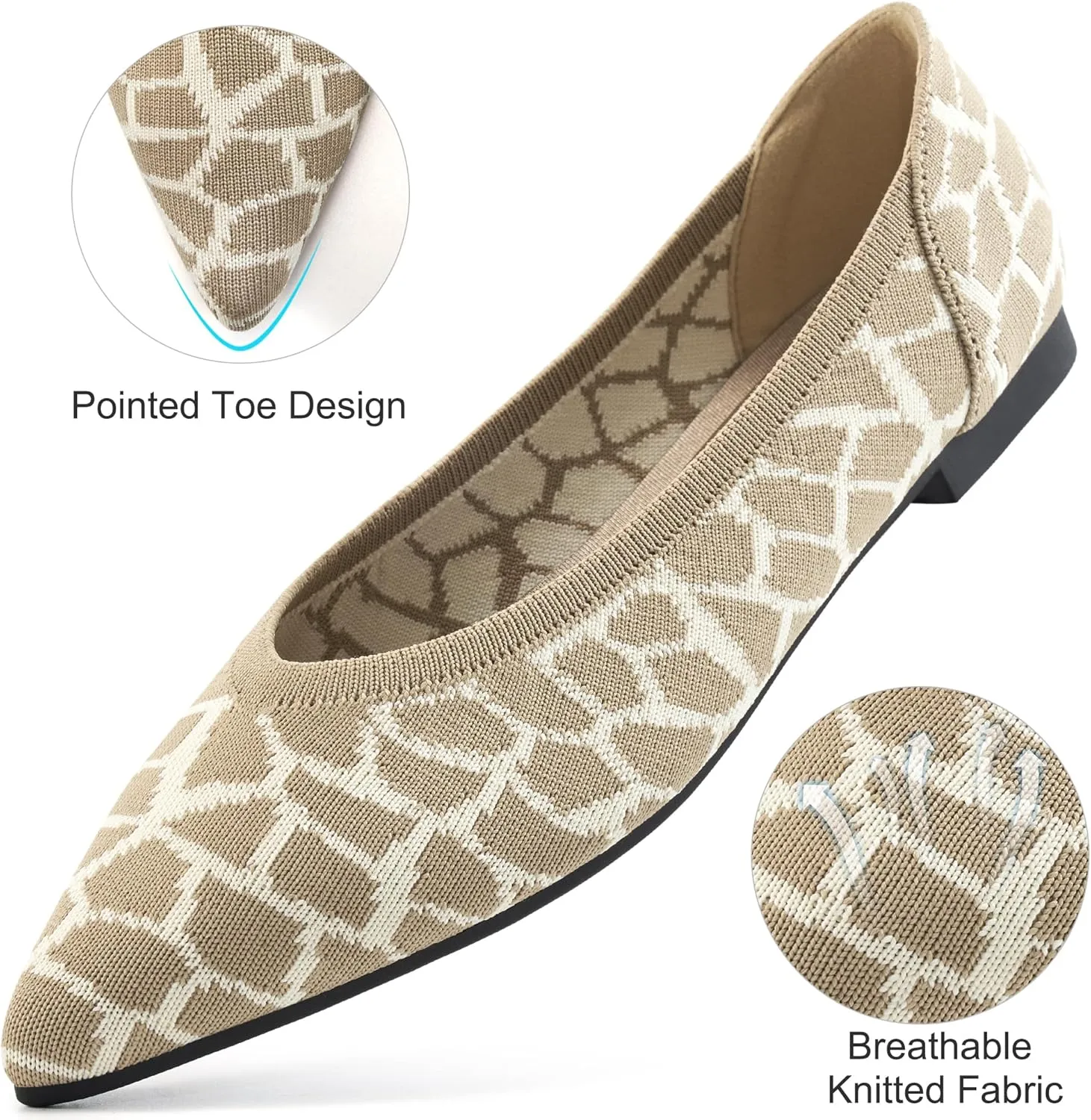 HARENCE Women's Flats Ballet Shoes: Comfortable Pointed Toe Soft Knit Flat Casual Slip On Work Dress Shoes for Walking Wedding Dating