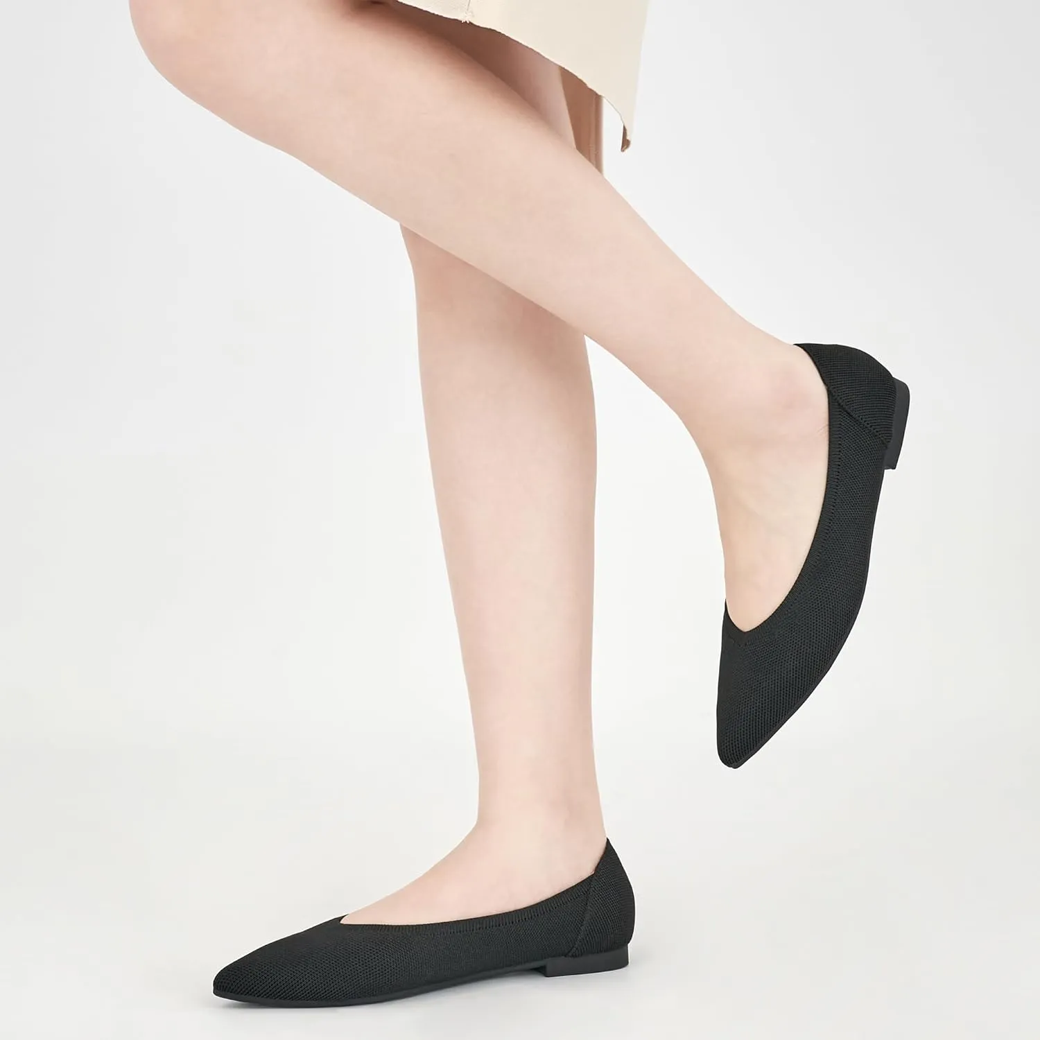 HARENCE Women's Flats Ballet Shoes: Comfortable Pointed Toe Soft Knit Flat Casual Slip On Work Dress Shoes for Walking Wedding Dating