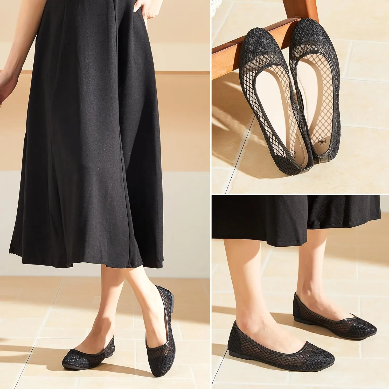 hash bubbie Women's Flats Shoes Ballet Flats Womens Knit Mesh Washable Dress Shoes Comfortable Slip on Loafers for Women Breathable Business Casual Shoes