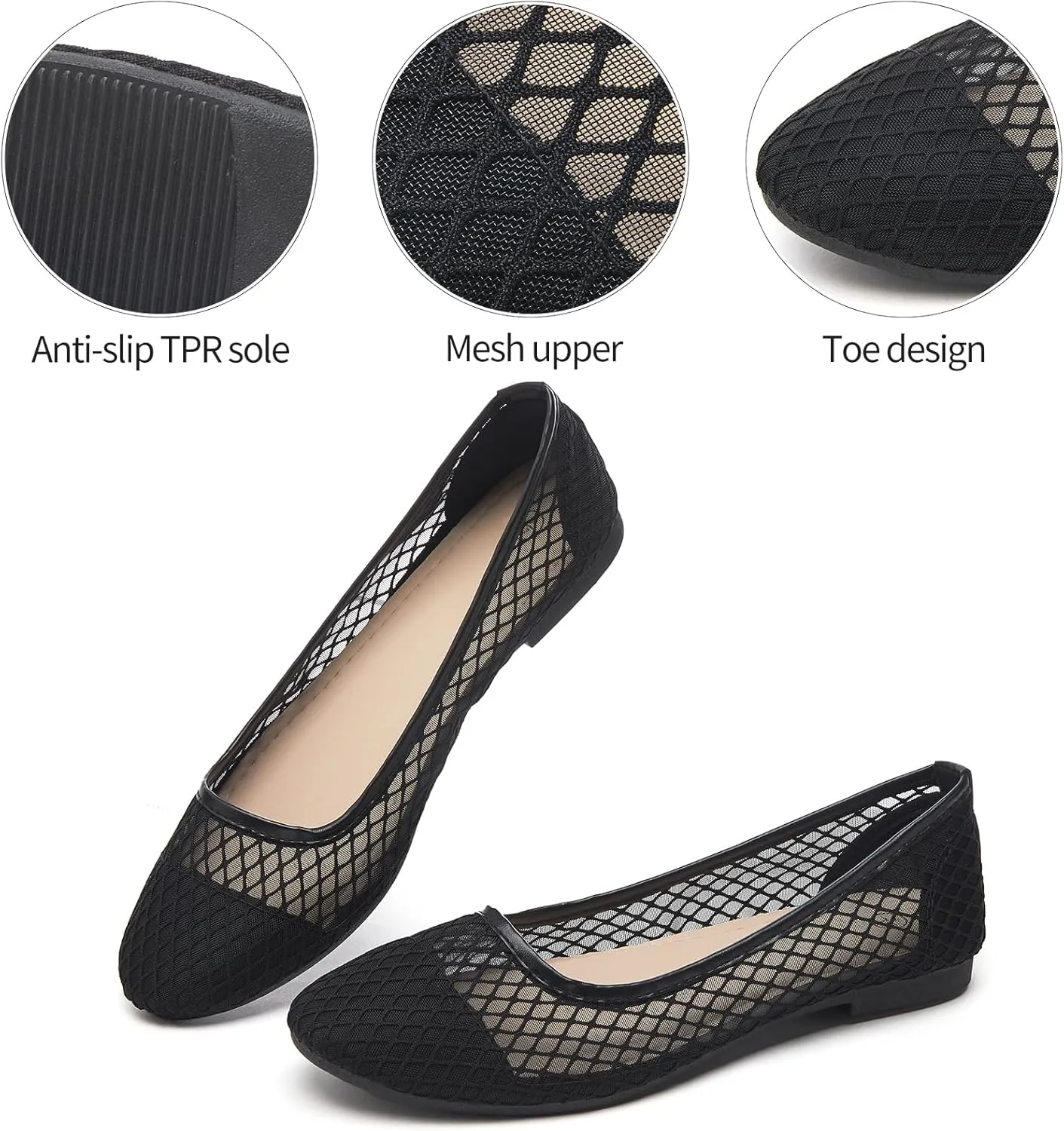 hash bubbie Women's Flats Shoes Ballet Flats Womens Knit Mesh Washable Dress Shoes Comfortable Slip on Loafers for Women Breathable Business Casual Shoes