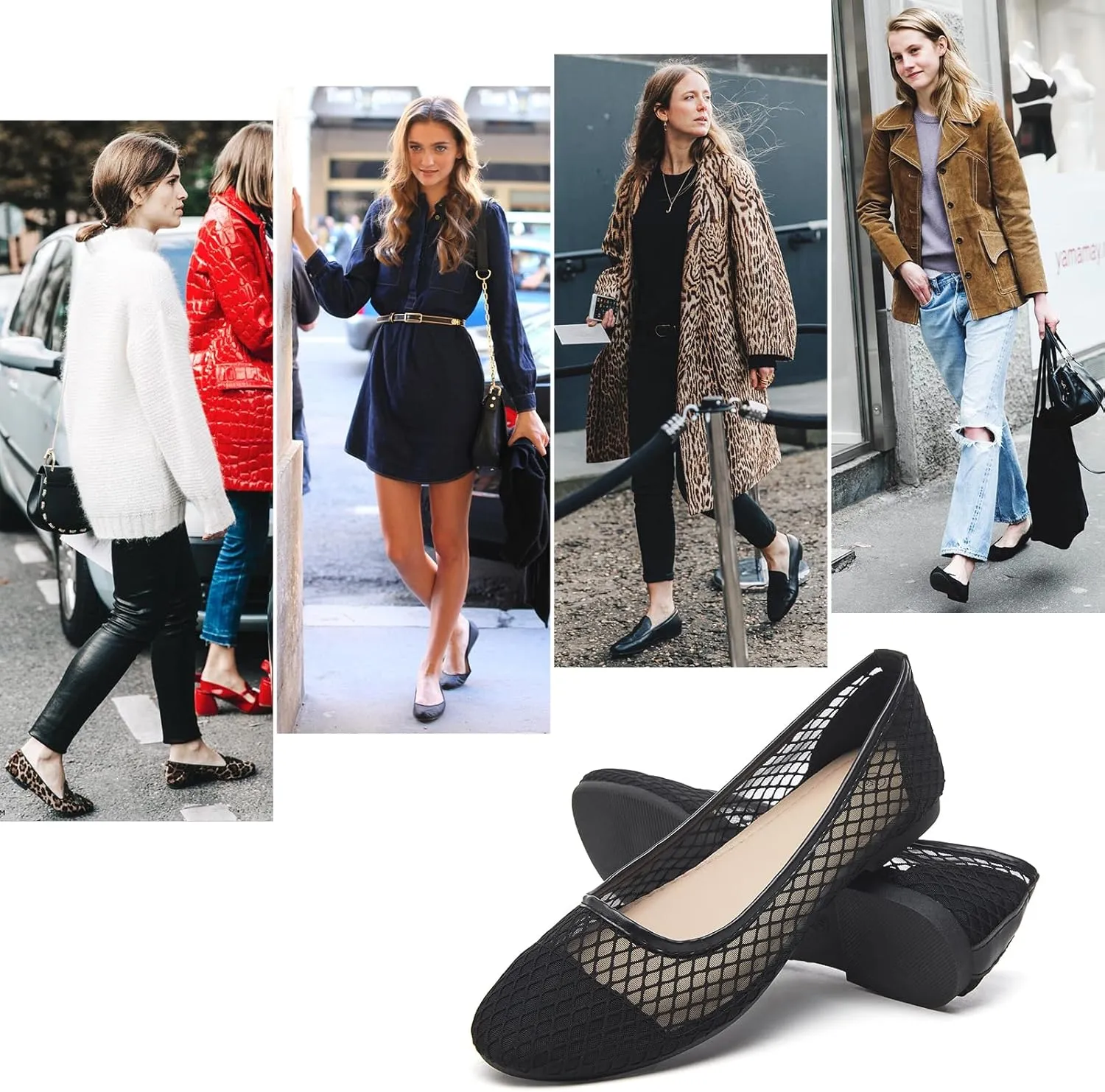 hash bubbie Women's Flats Shoes Ballet Flats Womens Knit Mesh Washable Dress Shoes Comfortable Slip on Loafers for Women Breathable Business Casual Shoes