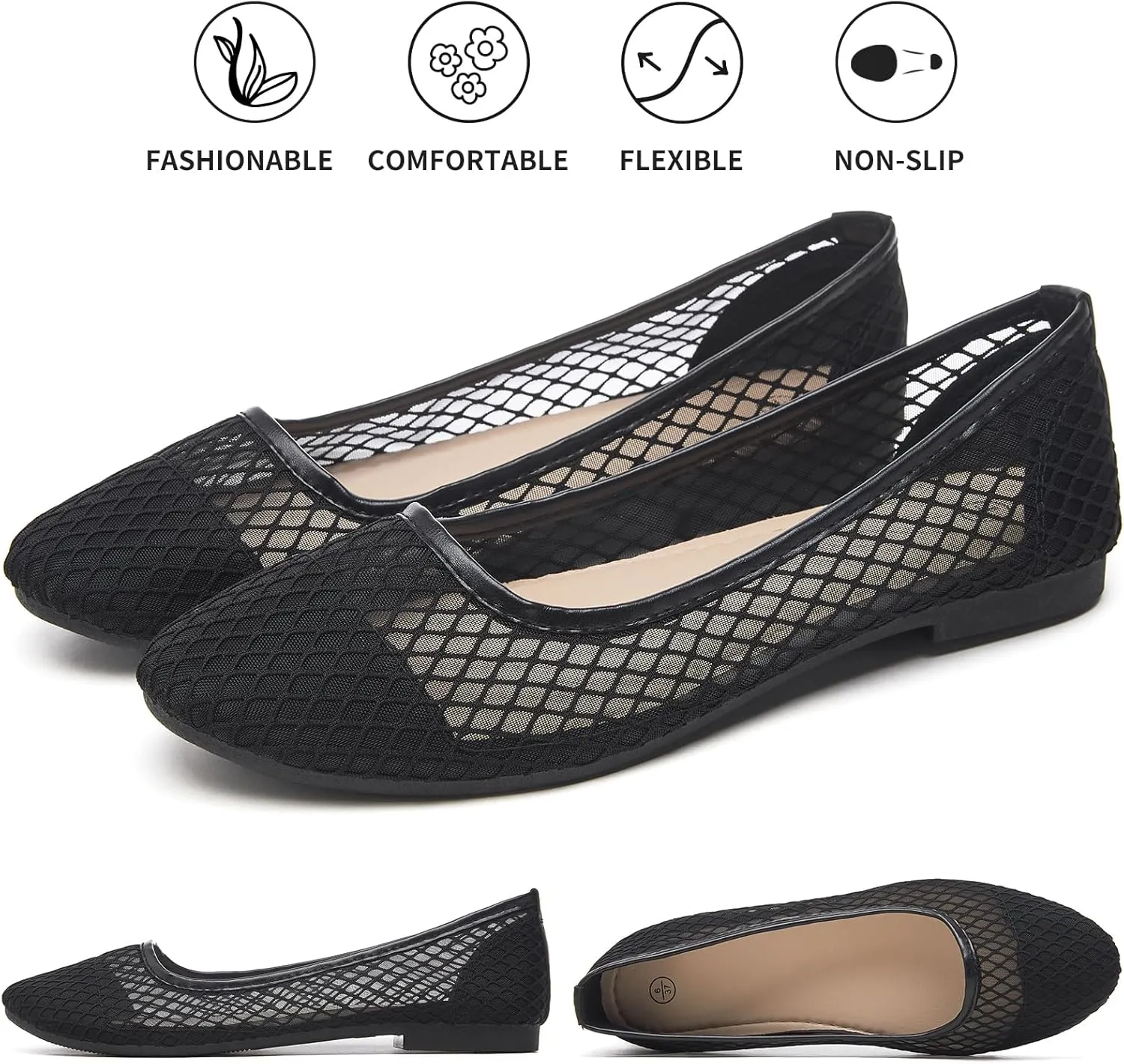 hash bubbie Women's Flats Shoes Ballet Flats Womens Knit Mesh Washable Dress Shoes Comfortable Slip on Loafers for Women Breathable Business Casual Shoes