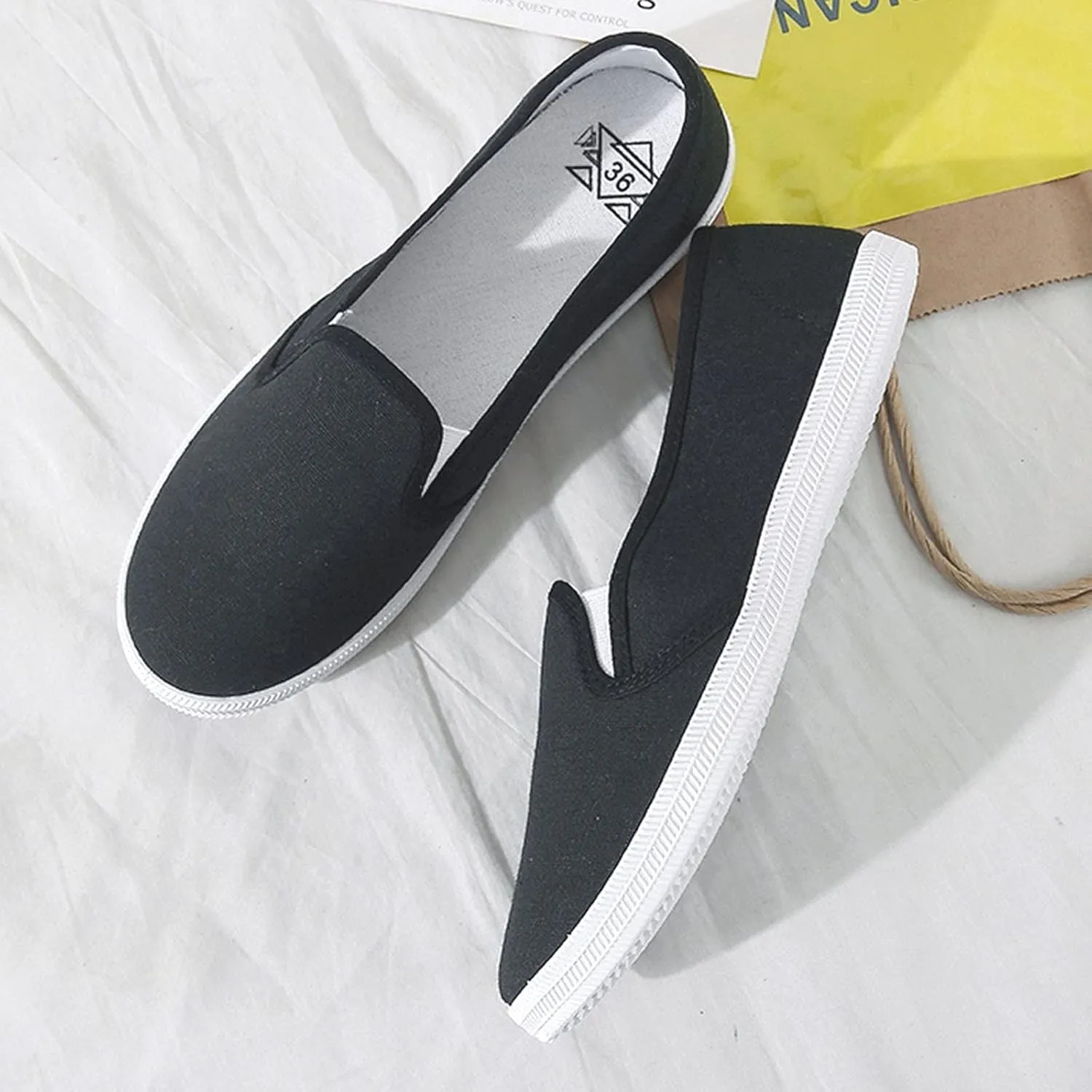 Hbeylia Women's Low Top Canvas Shoes Fashion Slip On Flats Casual Breathable Lightweight Loafers Comfortable Play Sneakers Boating Shoes for Work Nurse Beach Travel Hiking Walking Shoes