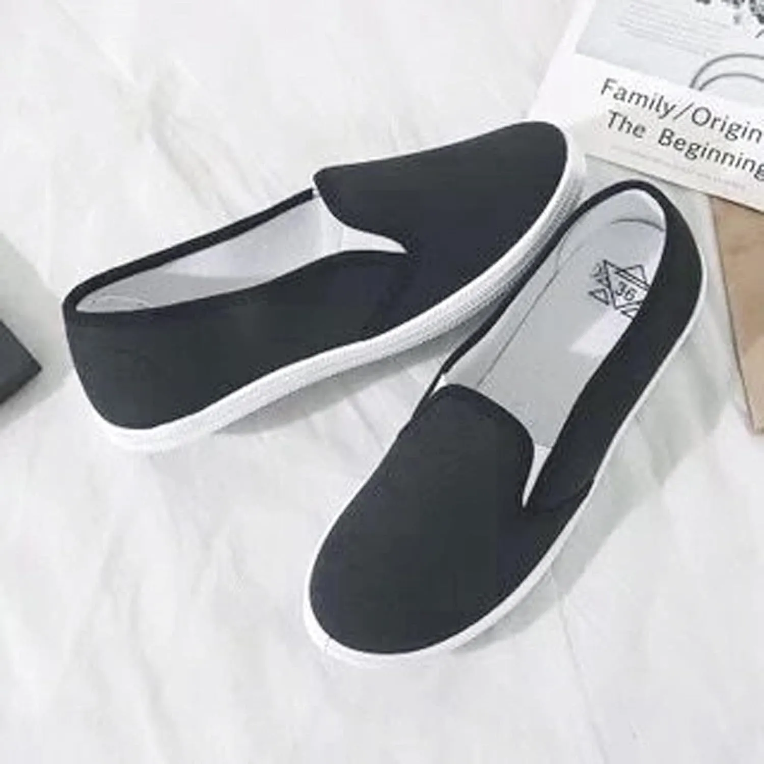 Hbeylia Women's Low Top Canvas Shoes Fashion Slip On Flats Casual Breathable Lightweight Loafers Comfortable Play Sneakers Boating Shoes for Work Nurse Beach Travel Hiking Walking Shoes