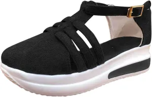 Hbeylia Women's Slip On Loafers Leather Wedge Low Heels Buckle Strap Mule Walking Shoes Sandals Oxfords Soft Comfortable Anti Slip Flats Shoes for Women Ladies
