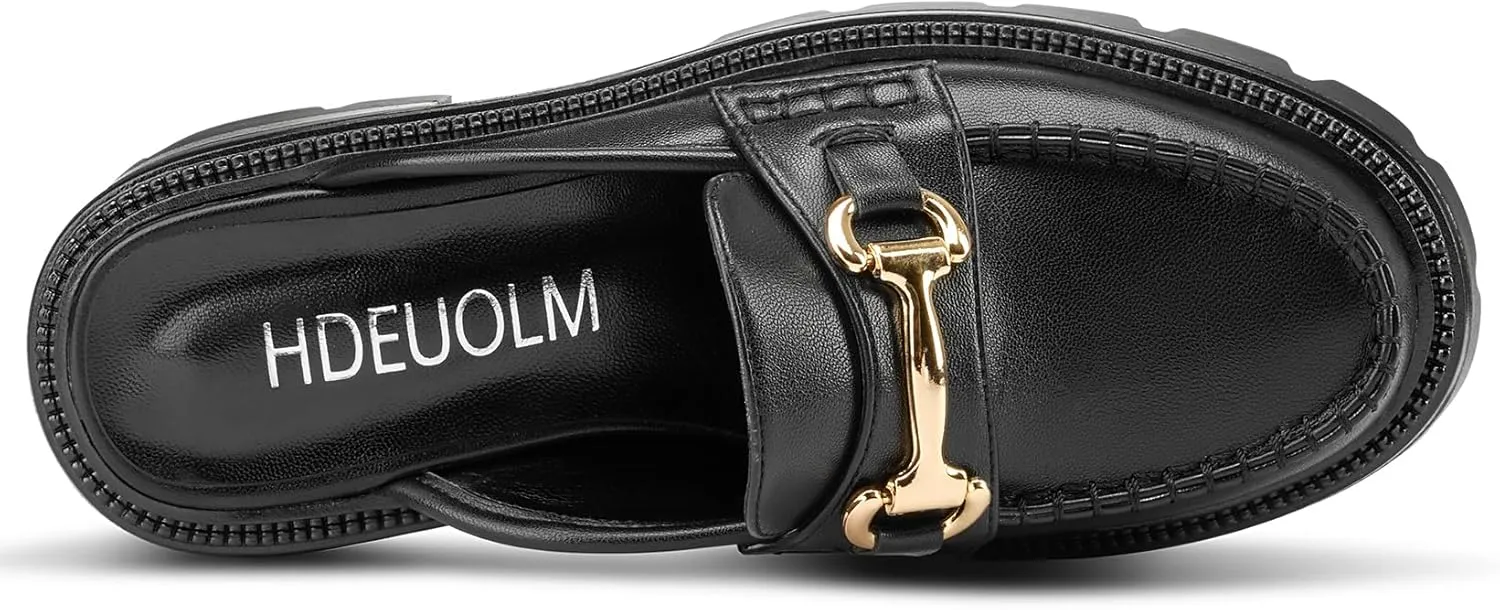 HDEUOLM Womens Platform Heel Round Toe Pumps Mules Shoes Slingback Slip-on Buckle Casual Basic Classic Flat Slides Slippers Loafers