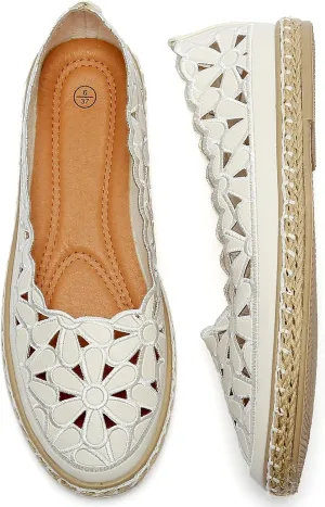 HEAWISH Women’s Ballet Flat Daisy Round Toe Dress Shoes Casual Slip On Rope Loafer