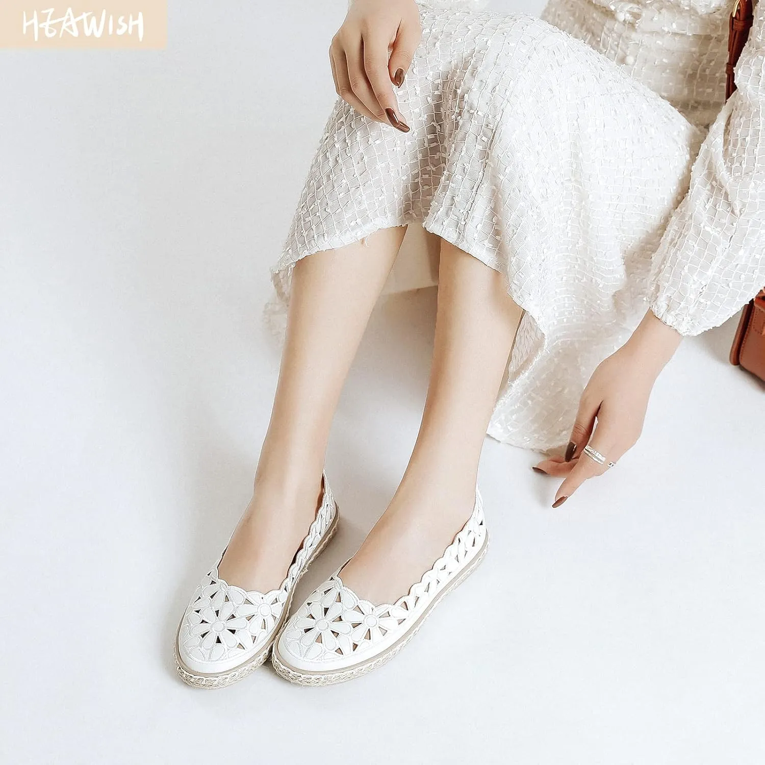 HEAWISH Women’s Ballet Flat Daisy Round Toe Dress Shoes Casual Slip On Rope Loafer