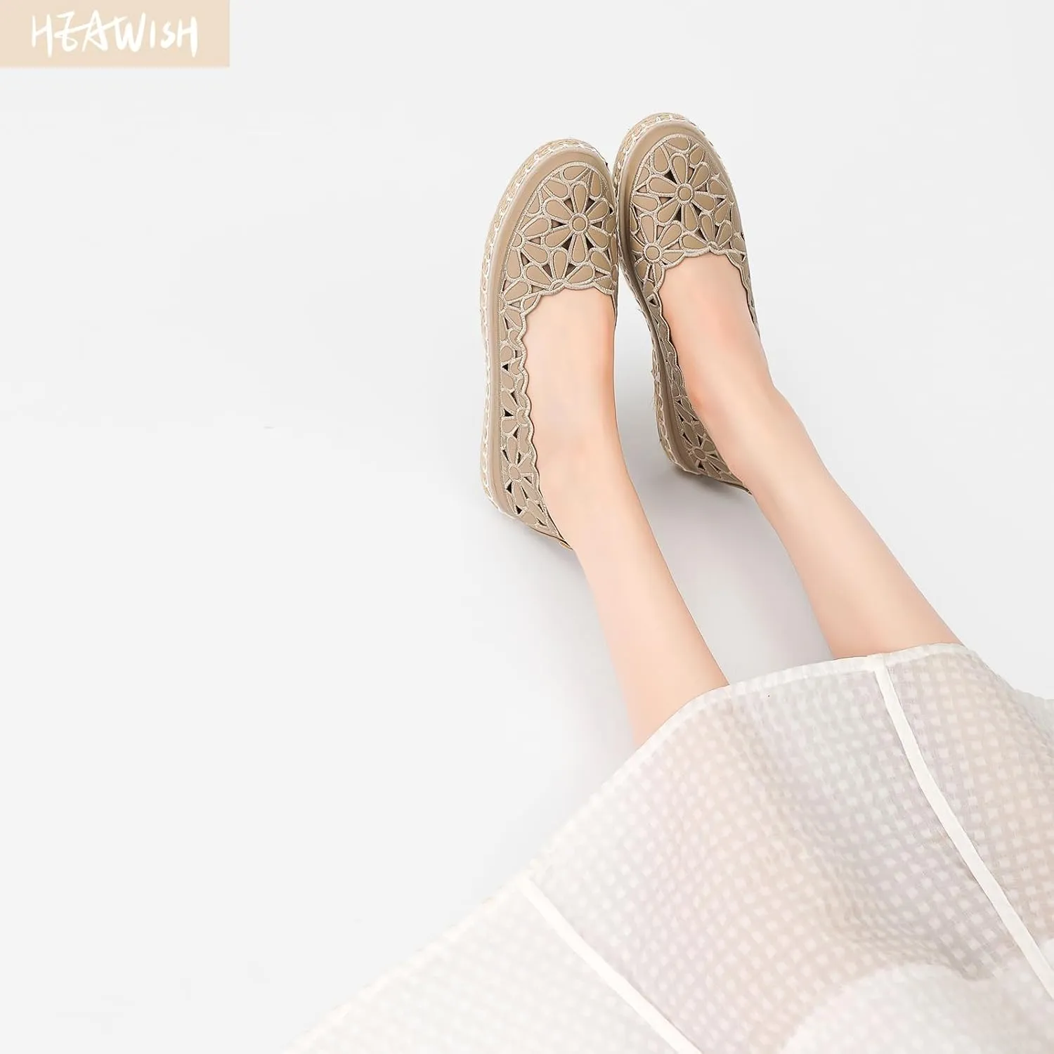 HEAWISH Women’s Ballet Flat Daisy Round Toe Dress Shoes Casual Slip On Rope Loafer