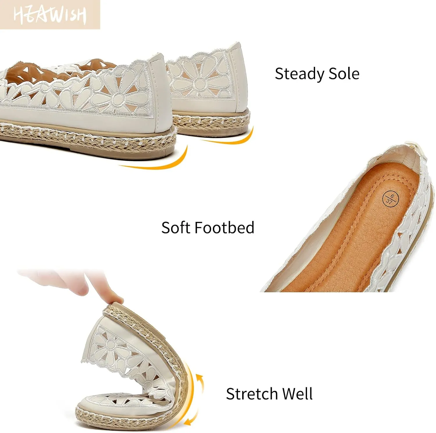 HEAWISH Women’s Ballet Flat Daisy Round Toe Dress Shoes Casual Slip On Rope Loafer