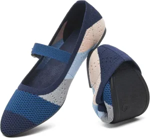 HEAWISH Women's Ballet Flat Shoes Mary Jane Pointed Toe Mesh Flats,Comfortable Slip on Ladies Shoe with Adjustable Strap,Casual Office Dress Flats for Work