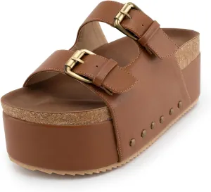 heelchic Platform Sandals Women, Chunky Platform Wedges with Arch Support, Big Buckle Casual Open Toe Slide Sandals