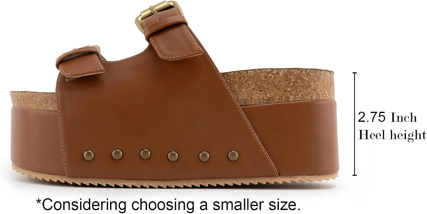 heelchic Platform Sandals Women, Chunky Platform Wedges with Arch Support, Big Buckle Casual Open Toe Slide Sandals