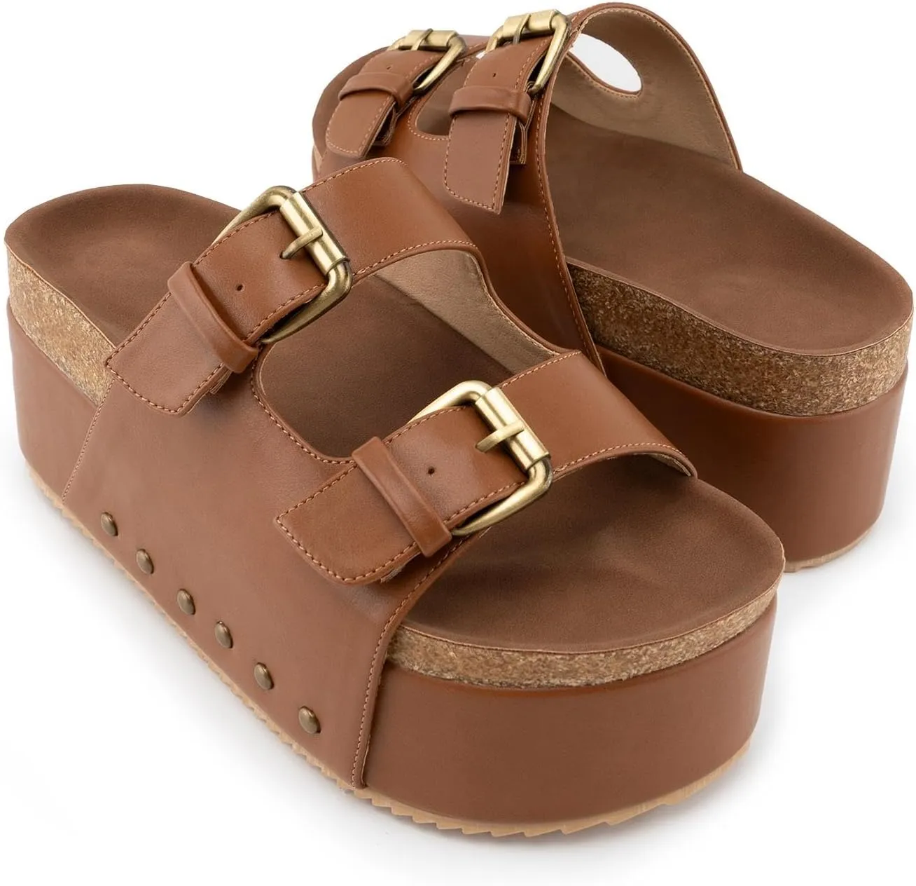 heelchic Platform Sandals Women, Chunky Platform Wedges with Arch Support, Big Buckle Casual Open Toe Slide Sandals