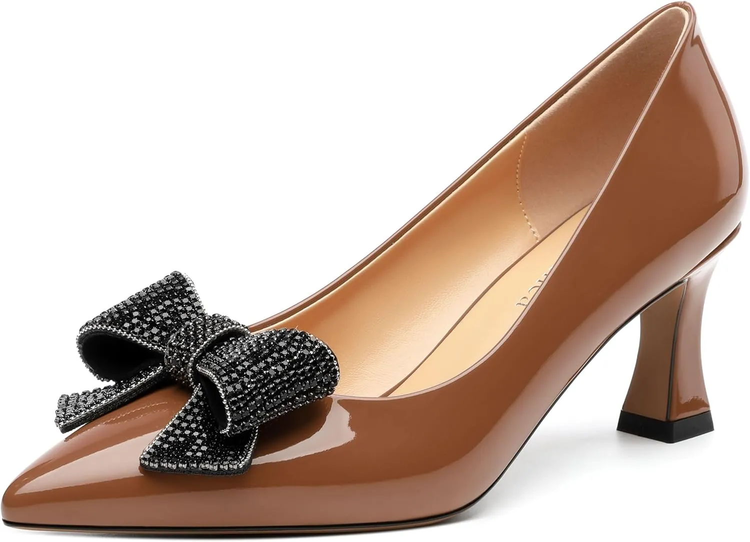 Heels for Women Closed Patent Pointed Toe Bow Pumps Slip on Kitten Low Heels Wedding Party Dress Office Shoes 2.5Inch