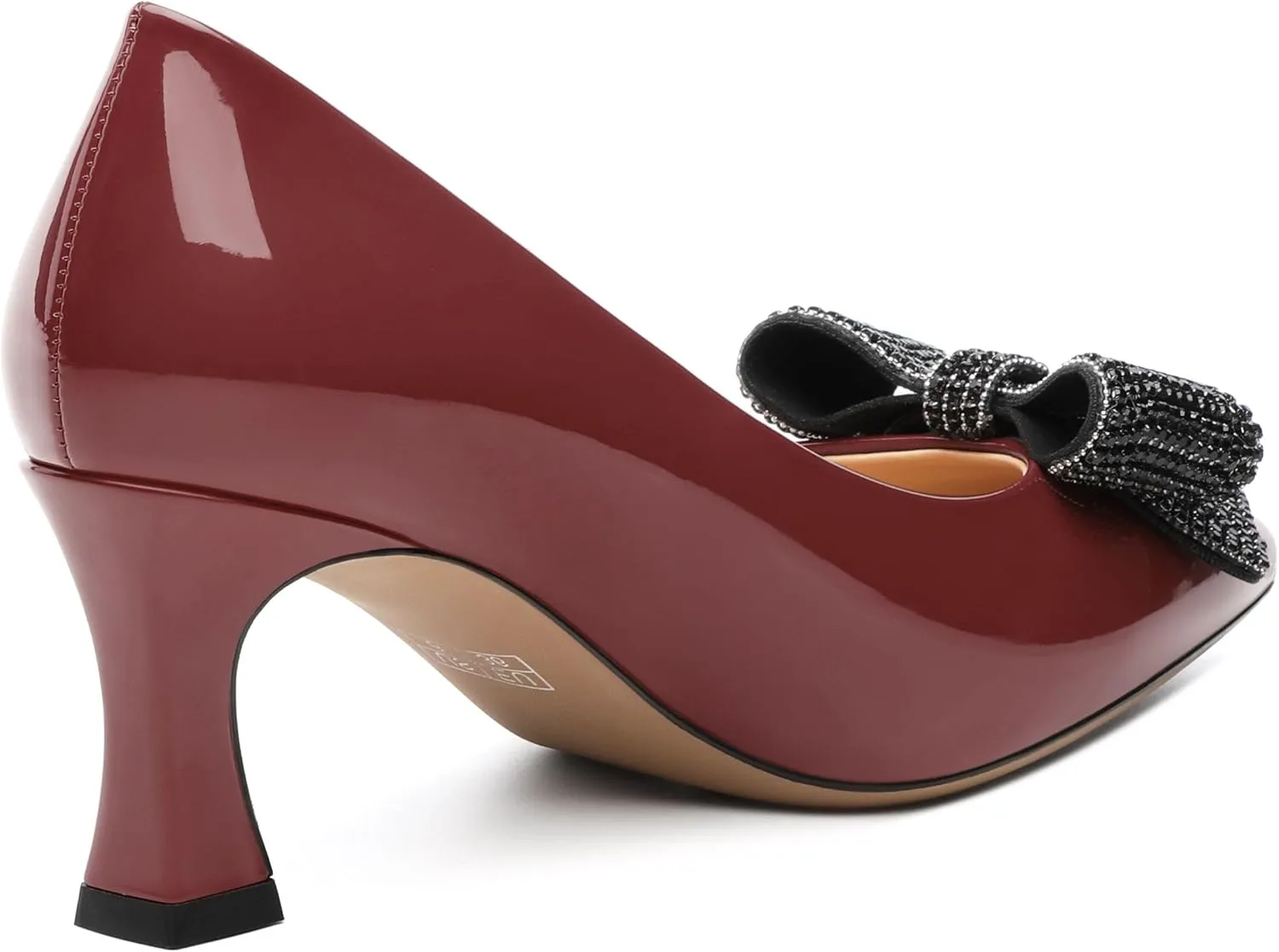 Heels for Women Closed Patent Pointed Toe Bow Pumps Slip on Kitten Low Heels Wedding Party Dress Office Shoes 2.5Inch