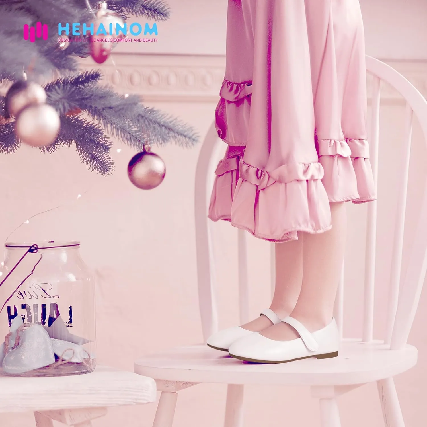Hehainom Toddler Girls Flats Mary Jane Flower Girl Dress Shoes School Wedding Party Shoes