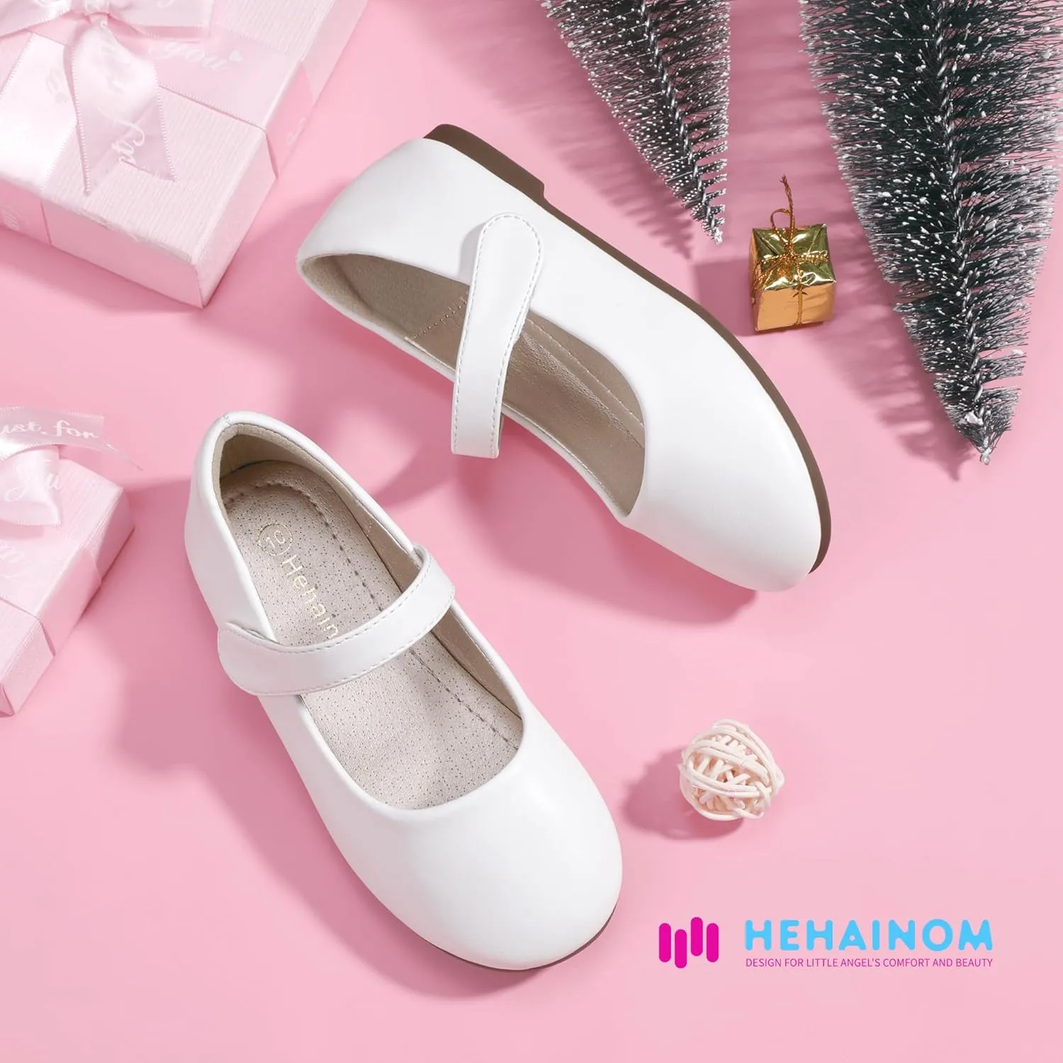 Hehainom Toddler Girls Flats Mary Jane Flower Girl Dress Shoes School Wedding Party Shoes