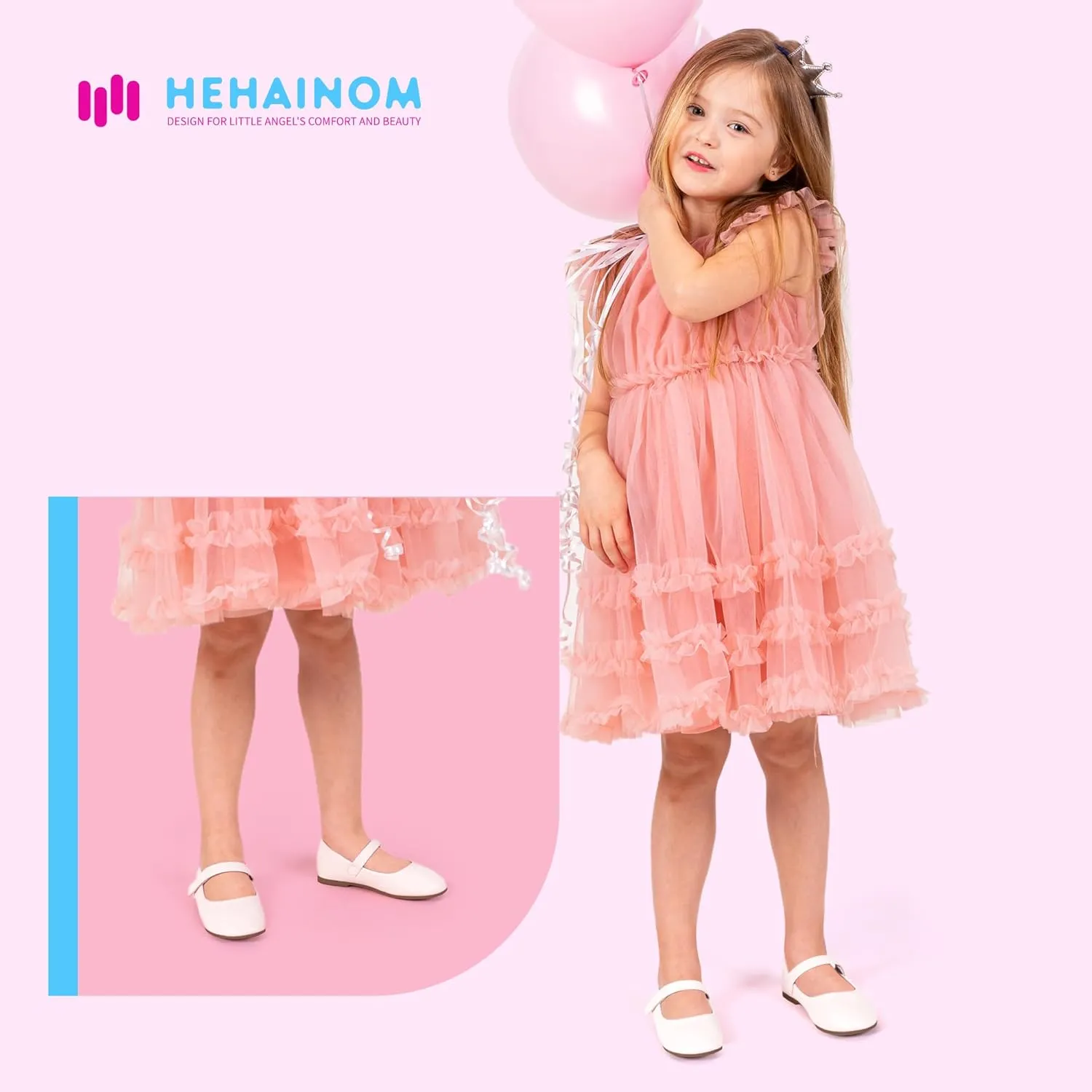 Hehainom Toddler Girls Flats Mary Jane Flower Girl Dress Shoes School Wedding Party Shoes
