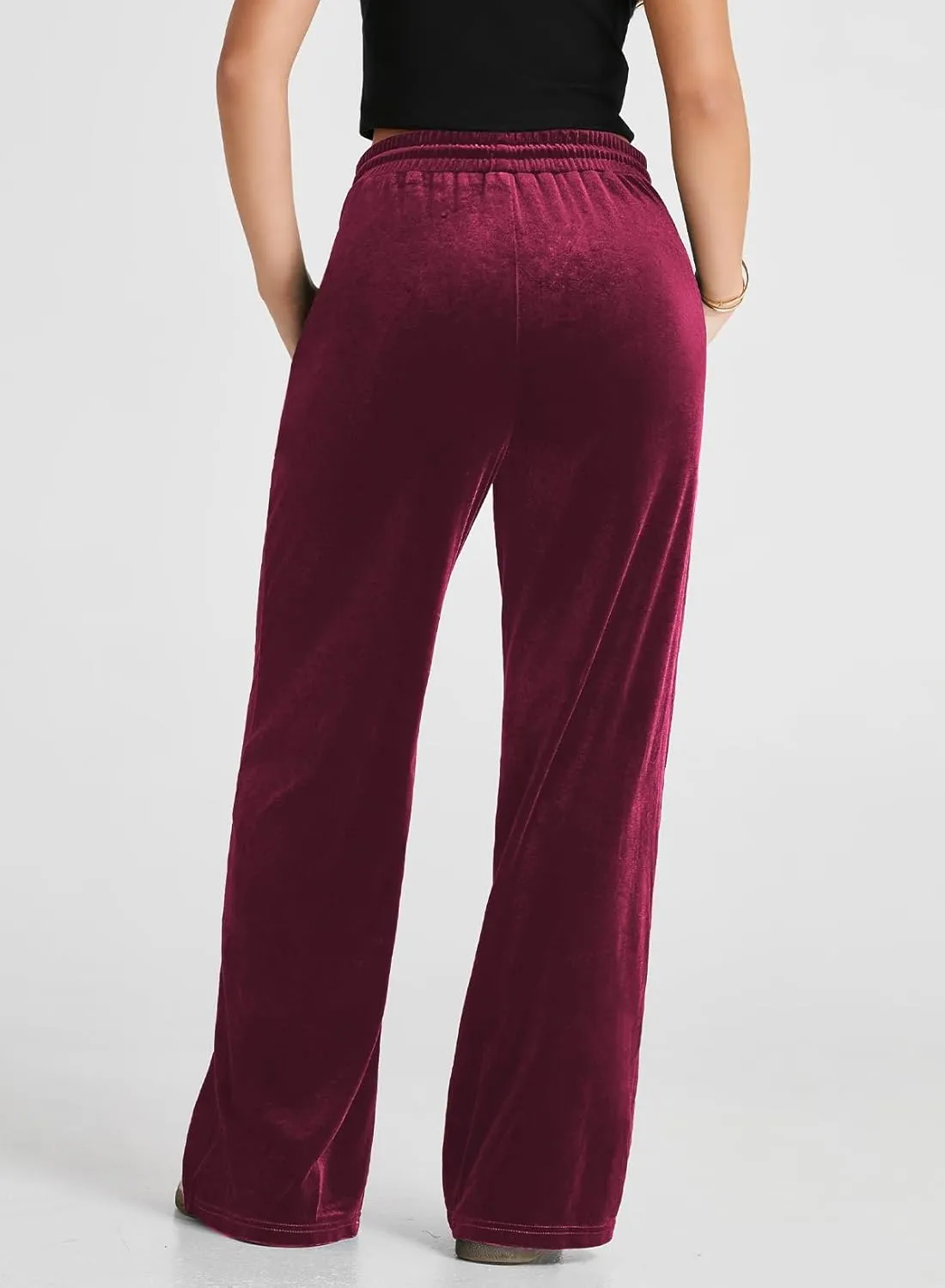 Herseas Women's Velvet Pants Drawstring Waist Wide Leg Casual Lounge Pant
