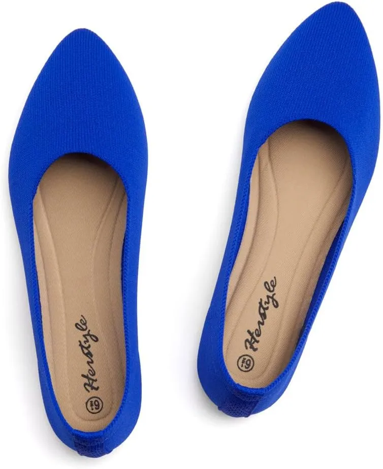 Herstyle Women's Flats – Dressy Pointed Toe Knit Ballet Flat Shoes with Memory Foam | Slip-On, Foldable & Comfortable for Work, Office, Party & Travel (2025 Trend)
