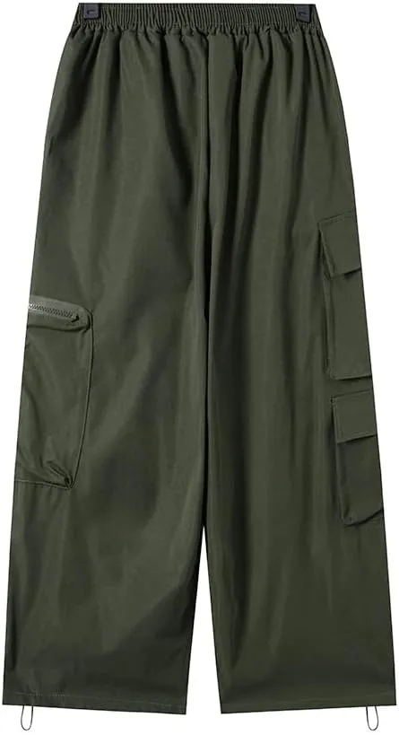 Hewlshawn Women's Cargo Pants Gothic Baggy Wide Leg Trousers Harajuku Y2k High Waisted Pants Streetwear