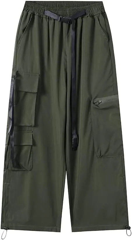 Hewlshawn Women's Cargo Pants Gothic Baggy Wide Leg Trousers Harajuku Y2k High Waisted Pants Streetwear