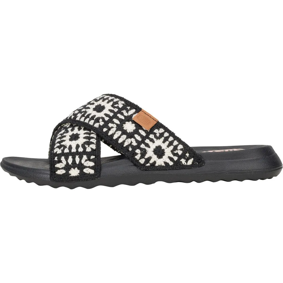 HEYDUDE Christi Slide Cottage Crochet Mule Black/White