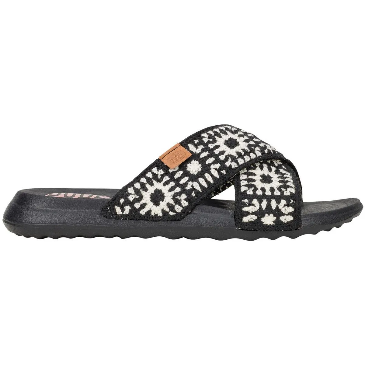 HEYDUDE Christi Slide Cottage Crochet Mule Black/White