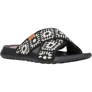 HEYDUDE Christi Slide Cottage Crochet Mule Black/White