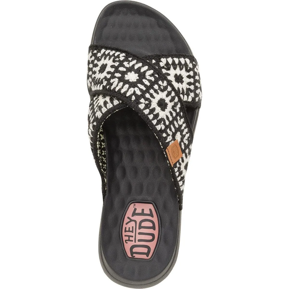 HEYDUDE Christi Slide Cottage Crochet Mule Black/White