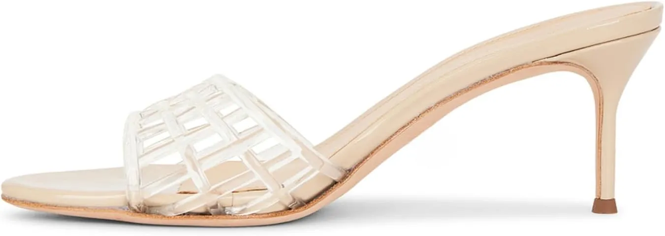 High Heel Sandals for Women Open Pointed Toe Mesh Mules Sandals Beach Summer Dress Stiletto Shoes