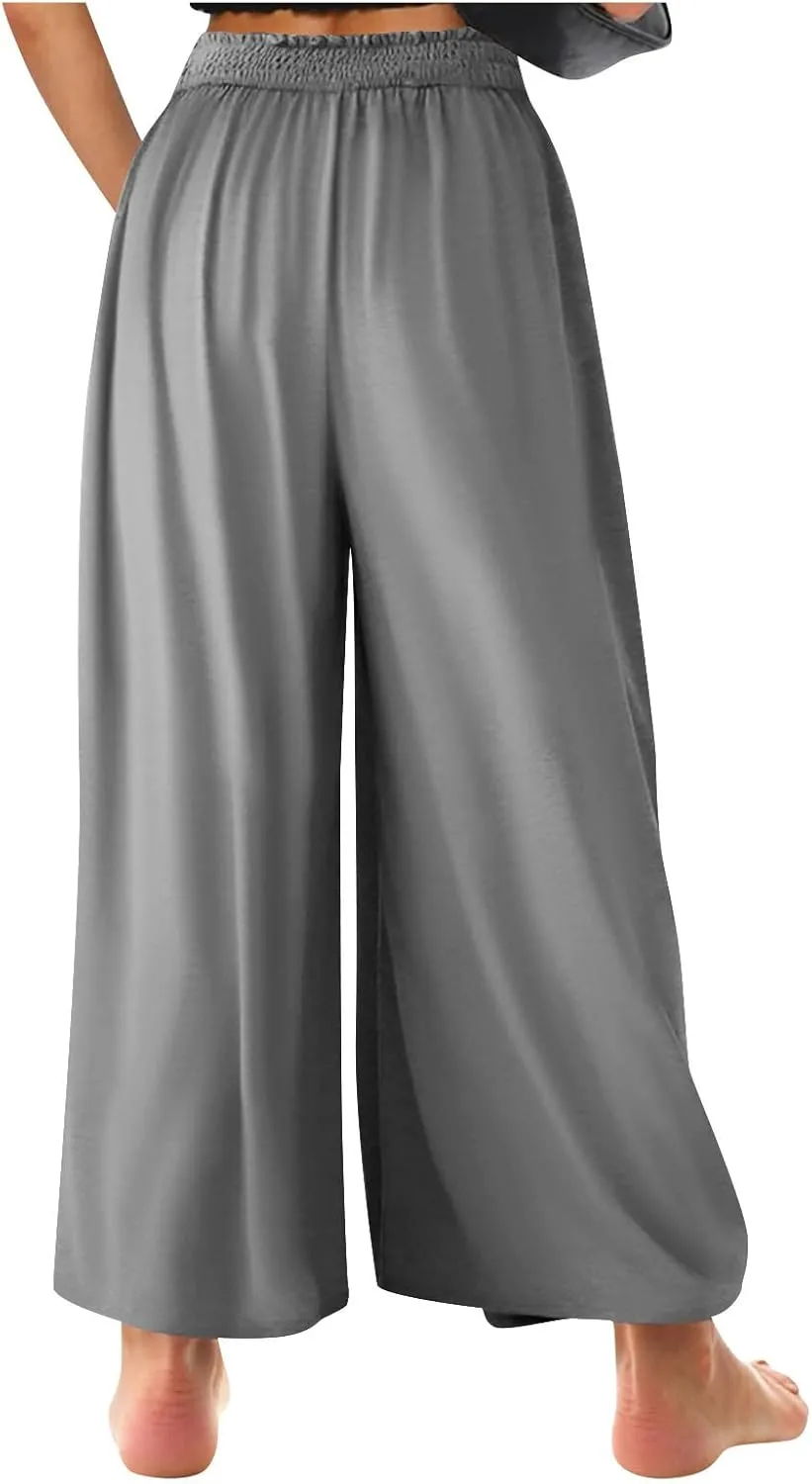 High Waisted Palazzo Pants for Women Trendy 2024 Causal Wide Leg Flowy Yoga Pant Trousers Beach Vacation Outfits