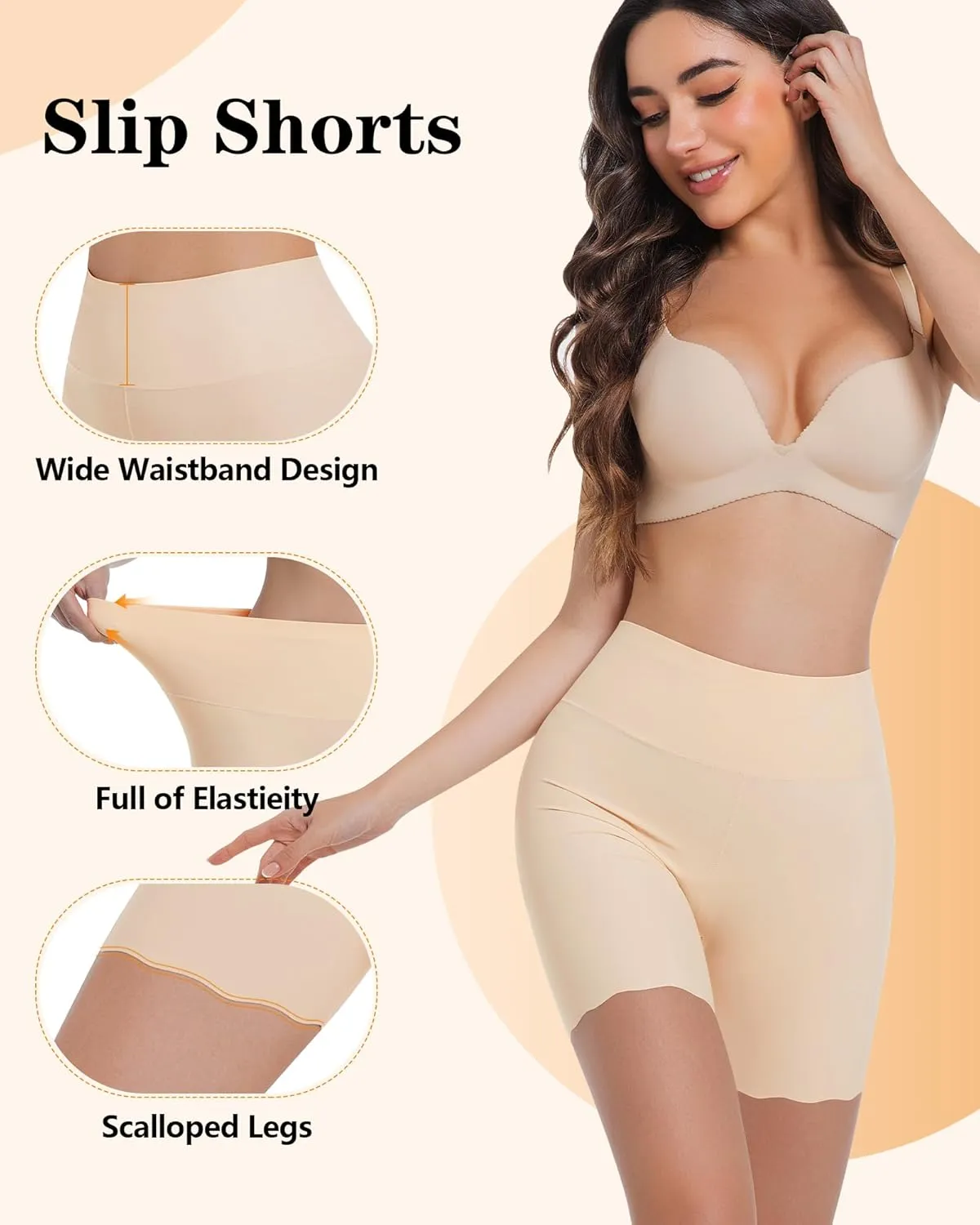 High-Waisted Slip Shorts for Under Dresses Women Anti Chafing Cooling Shorts Seamless Boyshorts with Scalloped Bottom