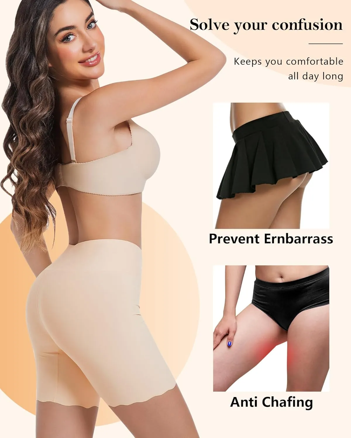 High-Waisted Slip Shorts for Under Dresses Women Anti Chafing Cooling Shorts Seamless Boyshorts with Scalloped Bottom