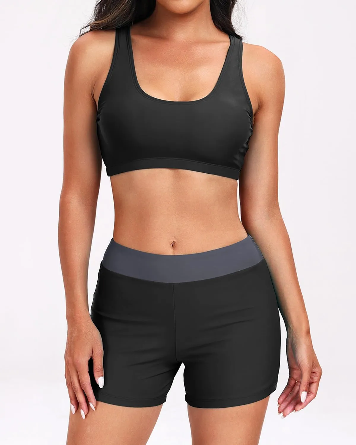 Holipick Long Sleeve Swimsuits for Women - 3 Piece Rash Guard with Shorts Zipper SPF Swim Shirt with Built in Bra