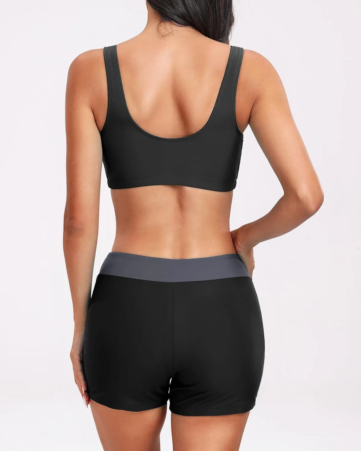 Holipick Long Sleeve Swimsuits for Women - 3 Piece Rash Guard with Shorts Zipper SPF Swim Shirt with Built in Bra