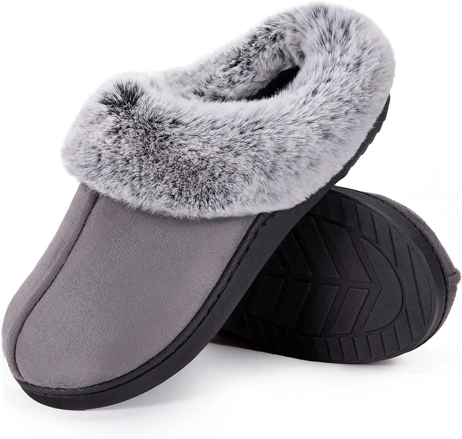 HomeTop Women's Classic Microsuede Memory Foam Slippers Durable Rubber Sole with Warm Faux Fur Collar