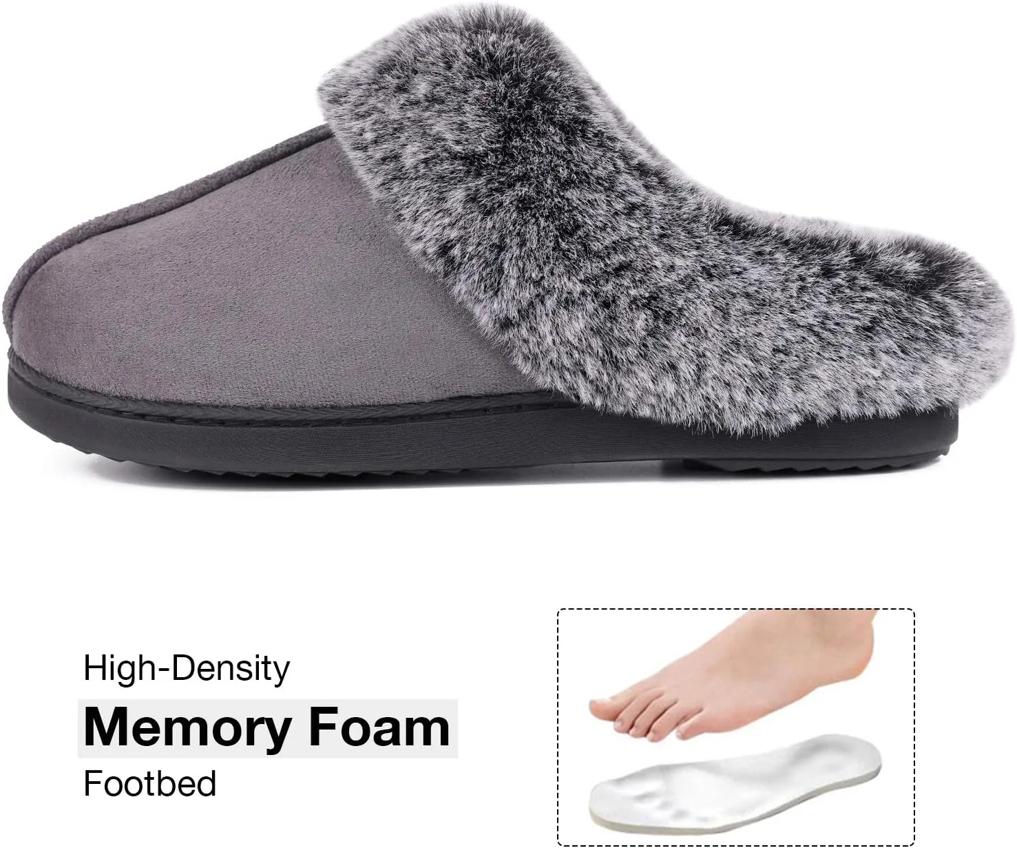 HomeTop Women's Classic Microsuede Memory Foam Slippers Durable Rubber Sole with Warm Faux Fur Collar