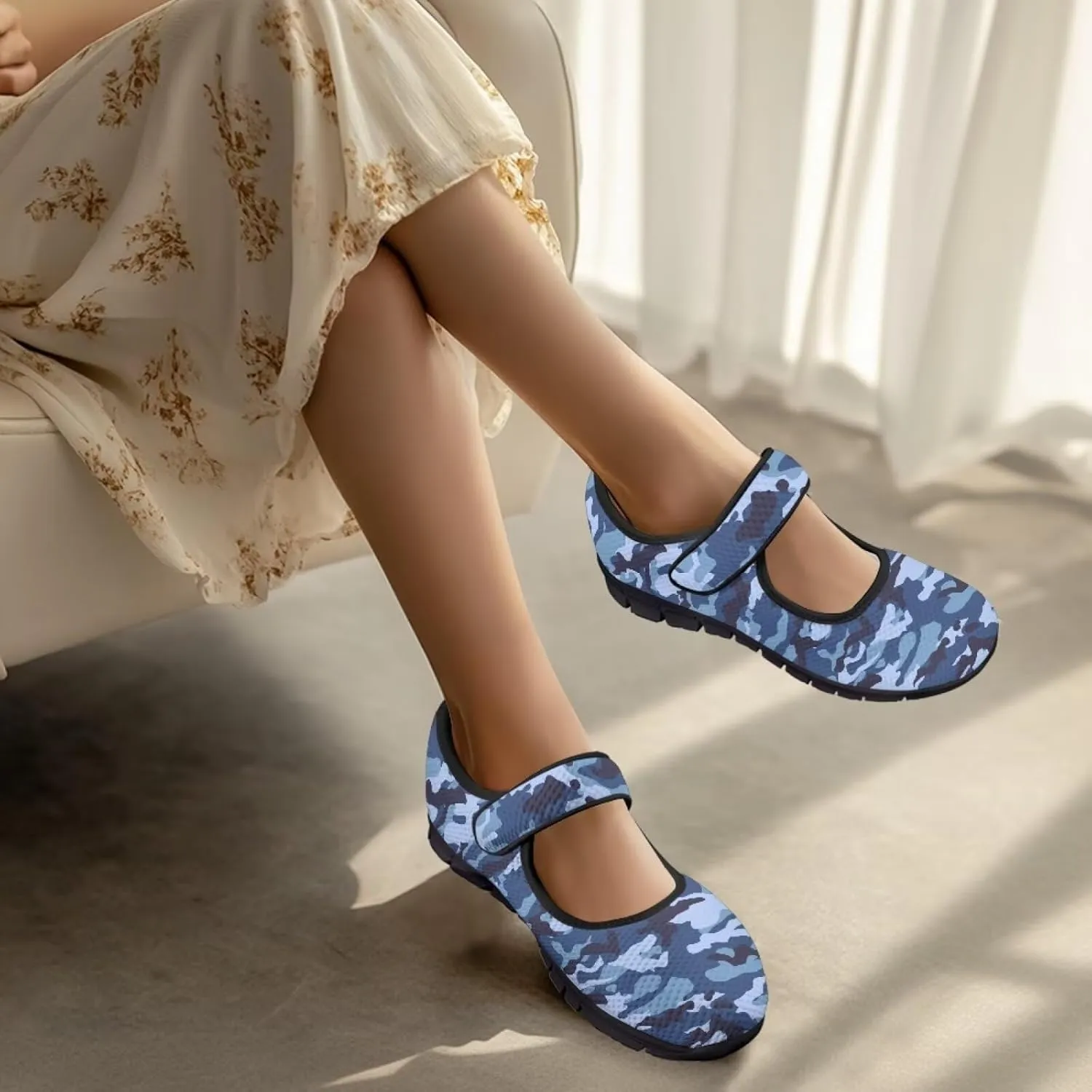 Howilath Camouflage Women's Ballet Flats Round Toe Mary Jane Shoes Single Buckle Flats Shoes Casual Flats Shoes