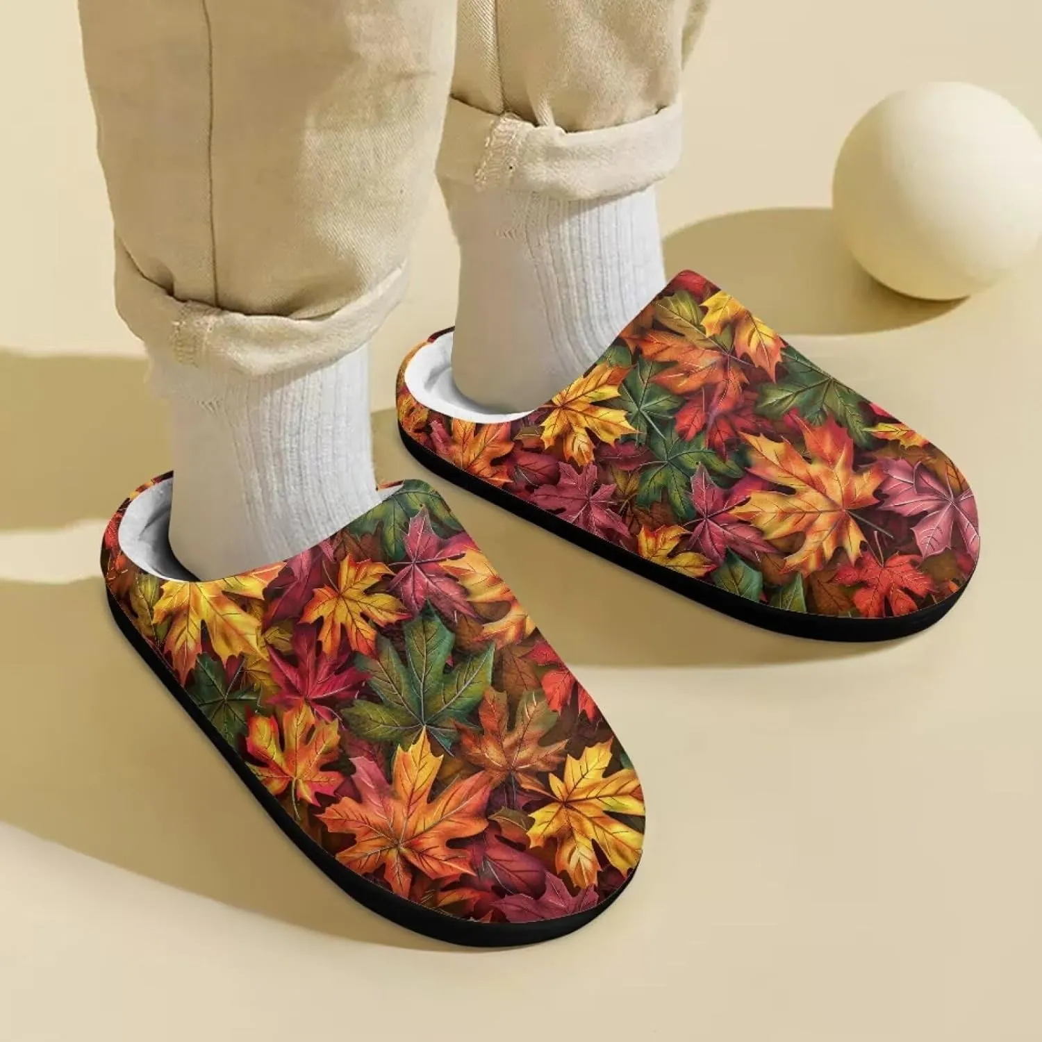 Howilath Maple Leaves Print Unisex Big Kids Little Kids Slippers with Non-slip Rubber Sole for Big Boys Girls