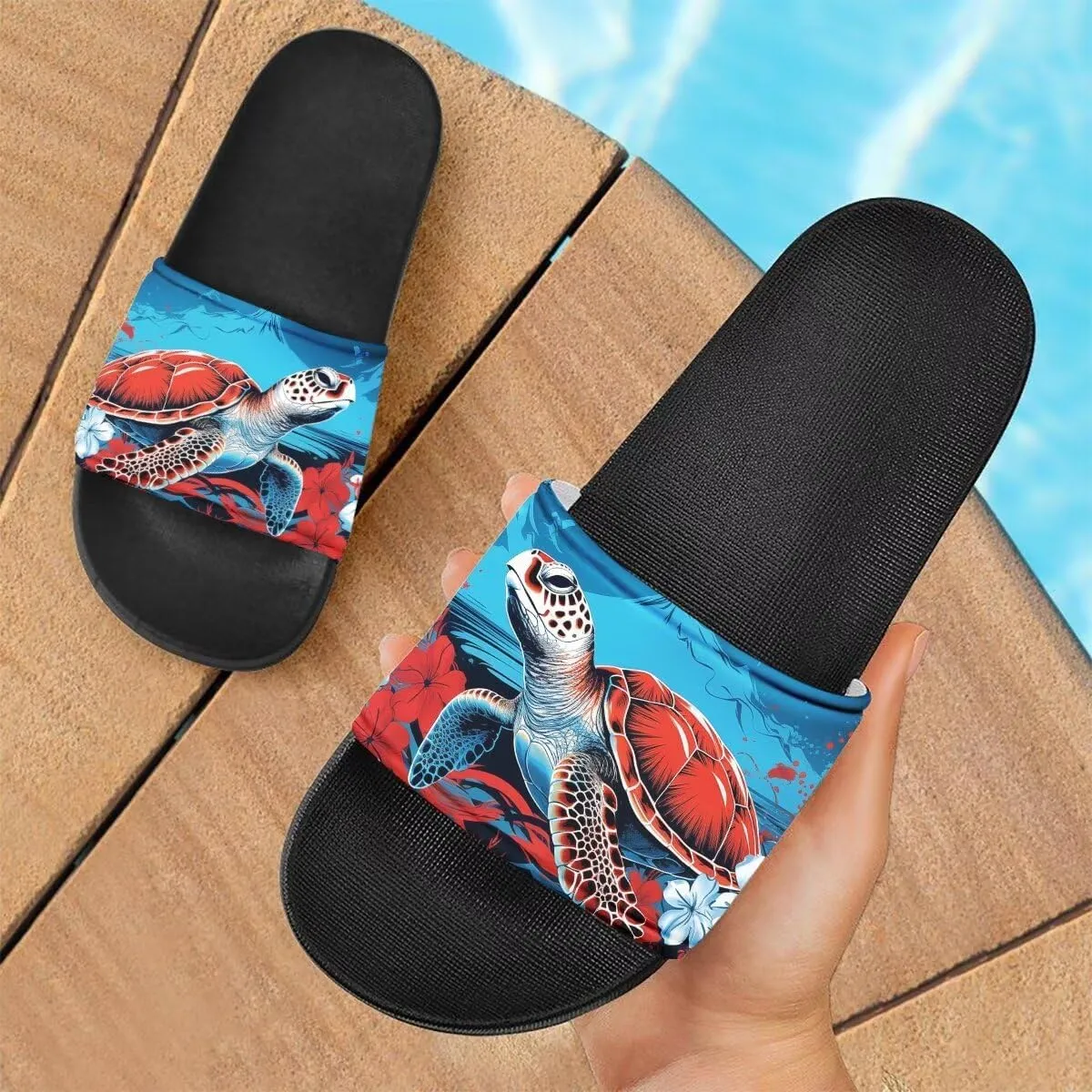 Howilath Novelty Animals Pattern Women's Slide Sandals, Casual Soft Sole Open Toe Non-Slip Single Band Slide Sandals