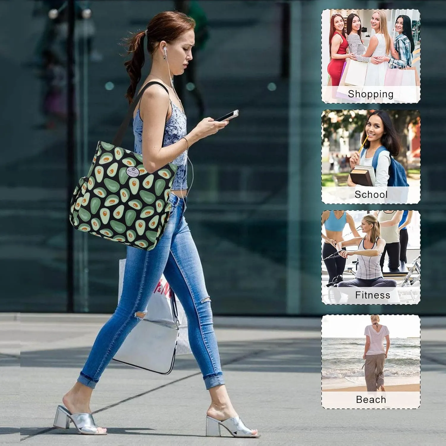 HUA ANGEL Floral Tote Bag - Casual Shoulder Bag Daily Tote Bag with Zipper Gym Travel Shopping Work Handbag for Women