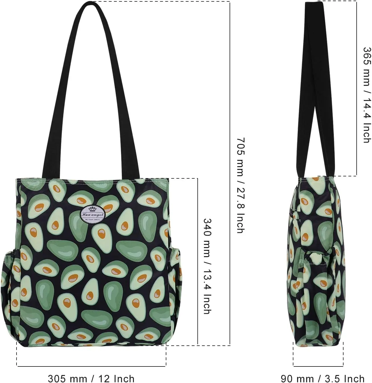 HUA ANGEL Floral Tote Bag - Casual Shoulder Bag Daily Tote Bag with Zipper Gym Travel Shopping Work Handbag for Women