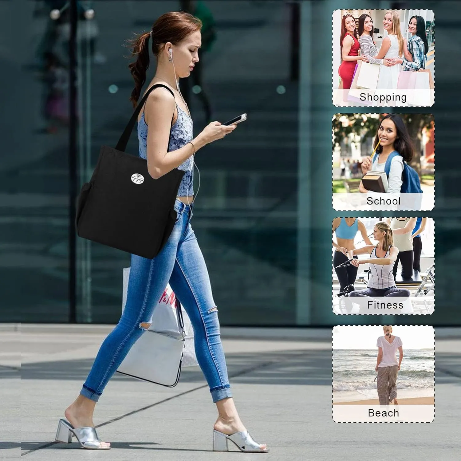 HUA ANGEL Floral Tote Bag - Casual Shoulder Bag Daily Tote Bag with Zipper Gym Travel Shopping Work Handbag for Women