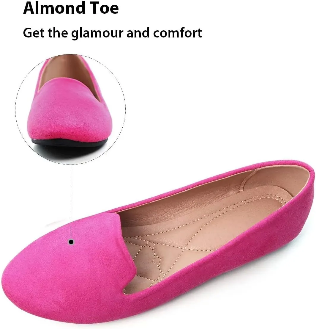 HuangTaiJi Qing Women's Flat Shoes Soft Suede Ballet Flats Classic Solid Color Business Slip-ons Ballerina Shoes