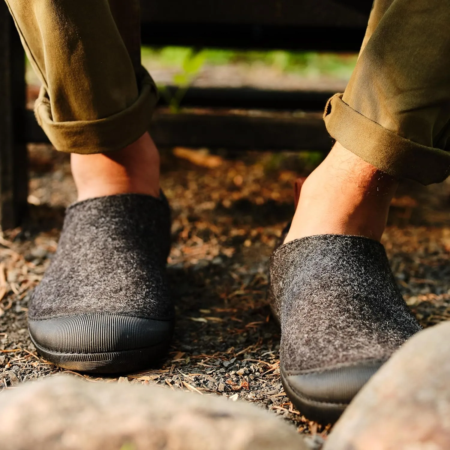 Huckberry Greys Men's Outdoor Slipper, Upper Wool Blend & Recycled Rubber Outsole, Reinforced Toe Box