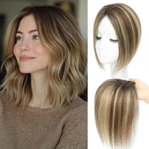 Human Hair Toppers for Women Real Human Hair Pieces for Women 120% Density Swiss Base Clip In 7 * 10cm Remy Topper 10Inch HairPieces (4T4/27)