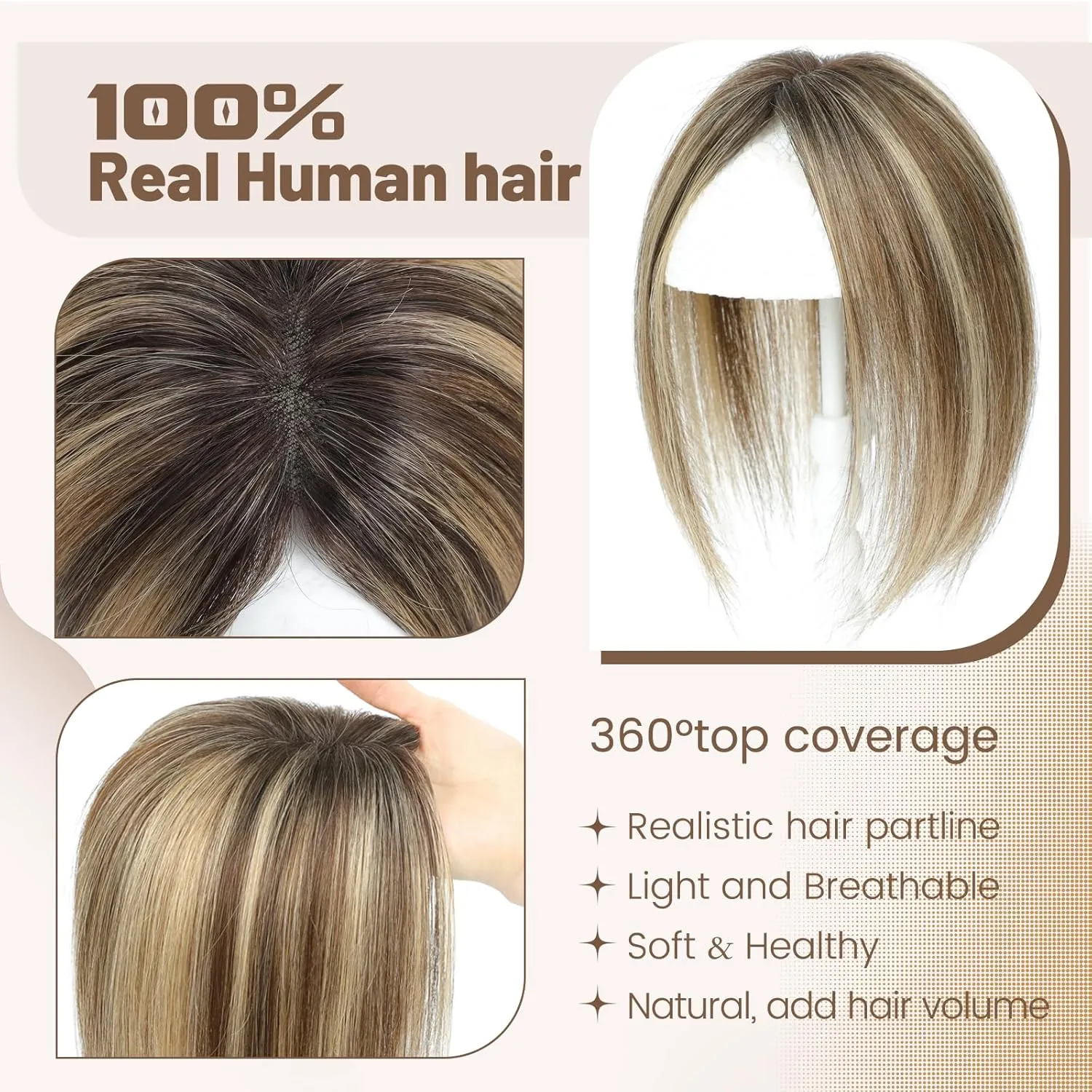 Human Hair Toppers for Women Real Human Hair Pieces for Women 120% Density Swiss Base Clip In 7 * 10cm Remy Topper 10Inch HairPieces (4T4/27)