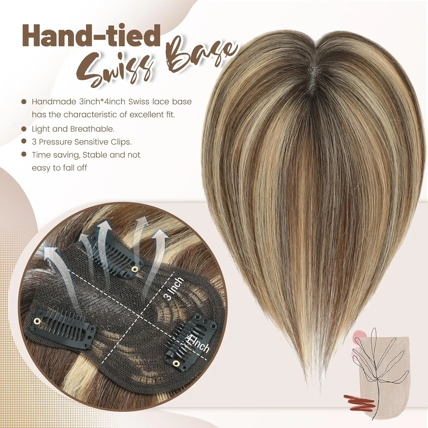 Human Hair Toppers for Women Real Human Hair Pieces for Women 120% Density Swiss Base Clip In 7 * 10cm Remy Topper 10Inch HairPieces (4T4/27)